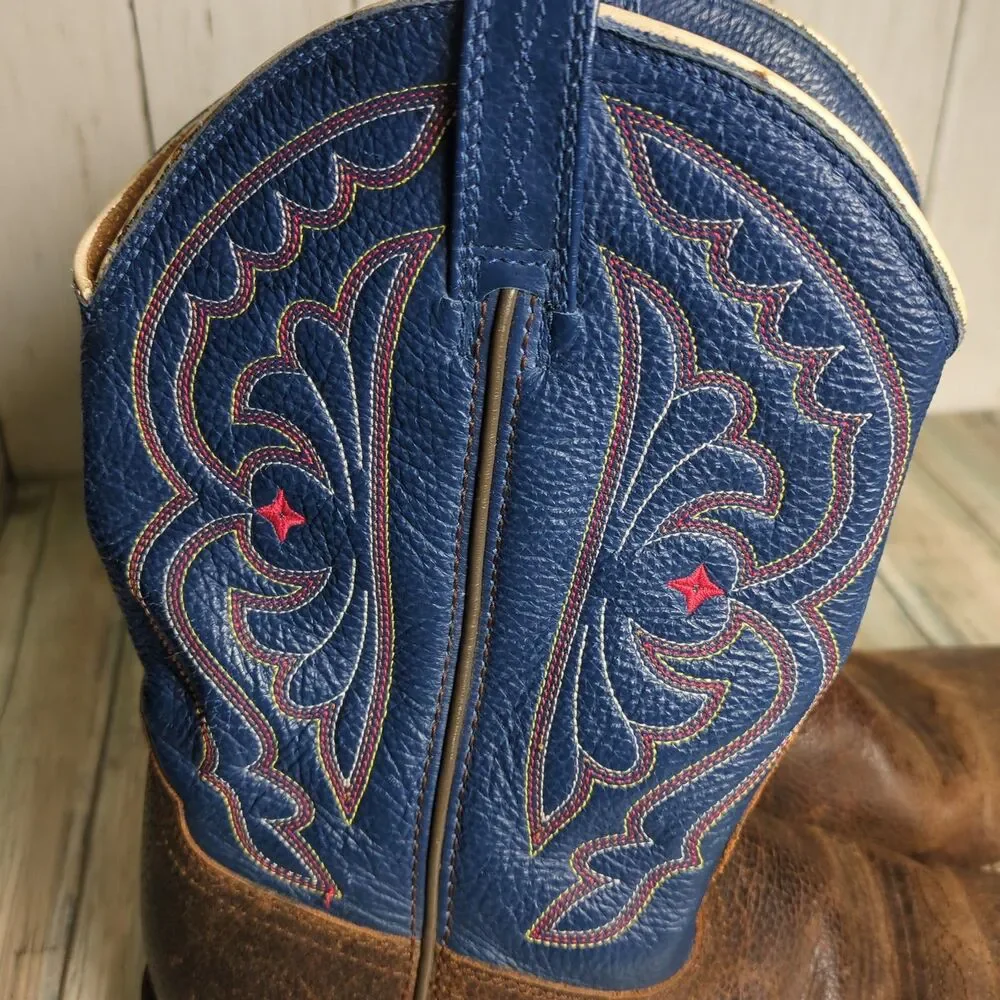 Ariat Quickdraw Brown Blue Red Leather Western Boots Kids 4.5 Cowboy Rodeo USA